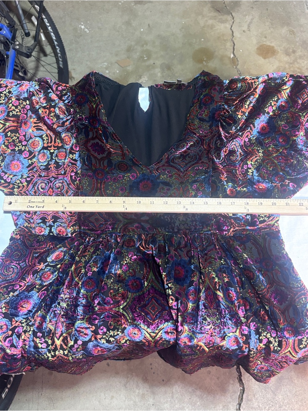 Anthropologie Mona Burnout Velvet Mini Dress Black Floral Boho Puff Sleeve L - Picture 11 of 13